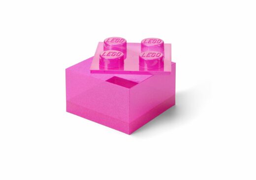 Roze doorzichtige opbergdoos in de vorm van een steen