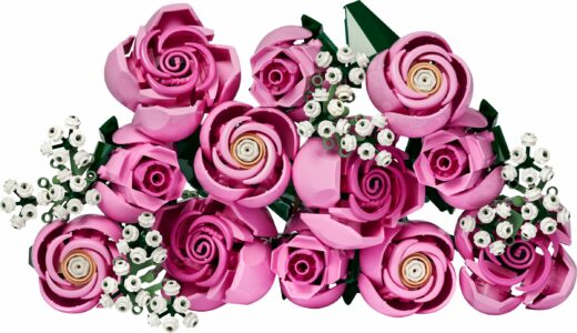 Roze LEGO-rozen met witte takjes gipskruid in set 10374