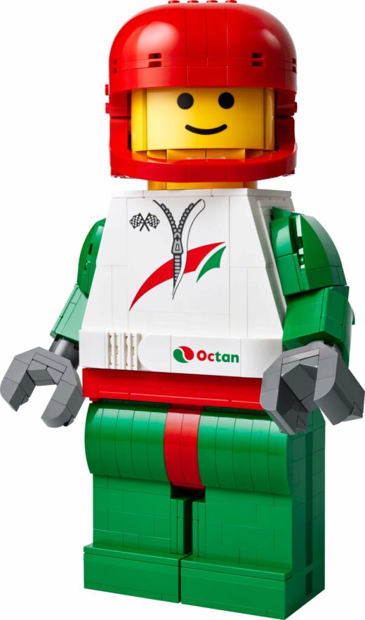 Grote minifiguur van een coureur