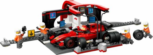 F1 pitstop en pitcrew met Ferrari auto