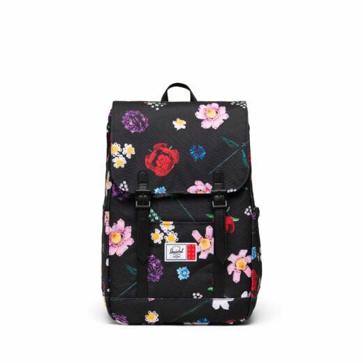 LEGO Herschel Retreat kleine rugzak - zwart met dwarrelende bloemen